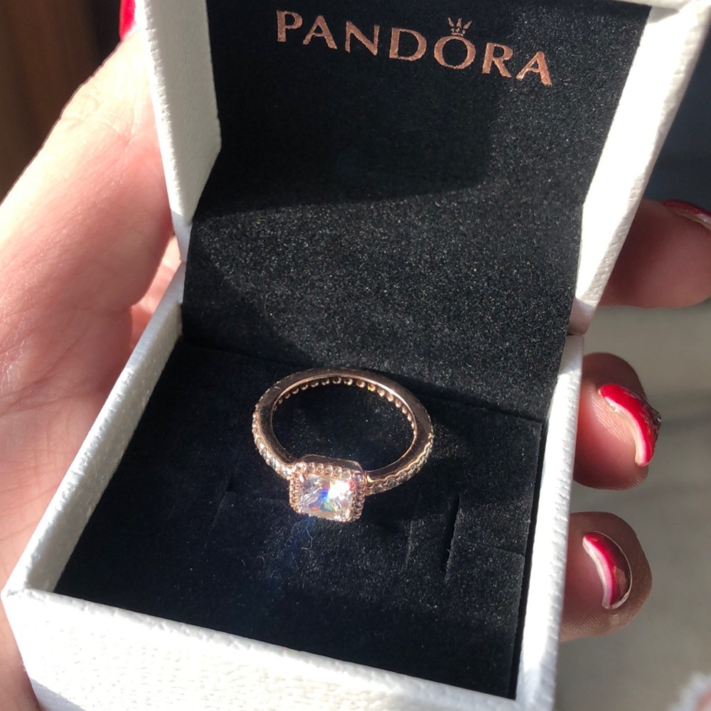 Pandora Square Sparkle Halo Ring